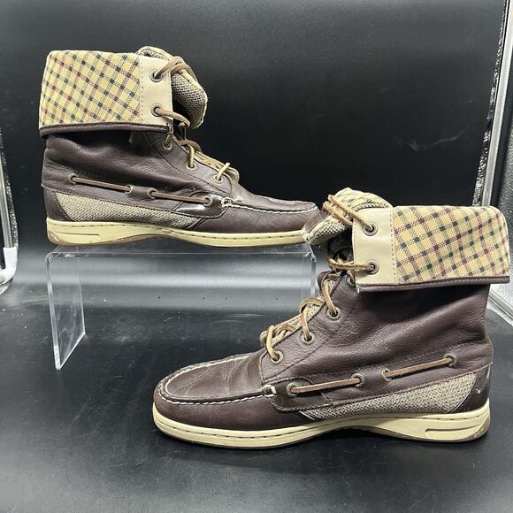 SPERRY Top Sider Brown Lace Up Mid Calf Fold Over Boat Boots Size 7 M 9173865 - Picture 2 of 7